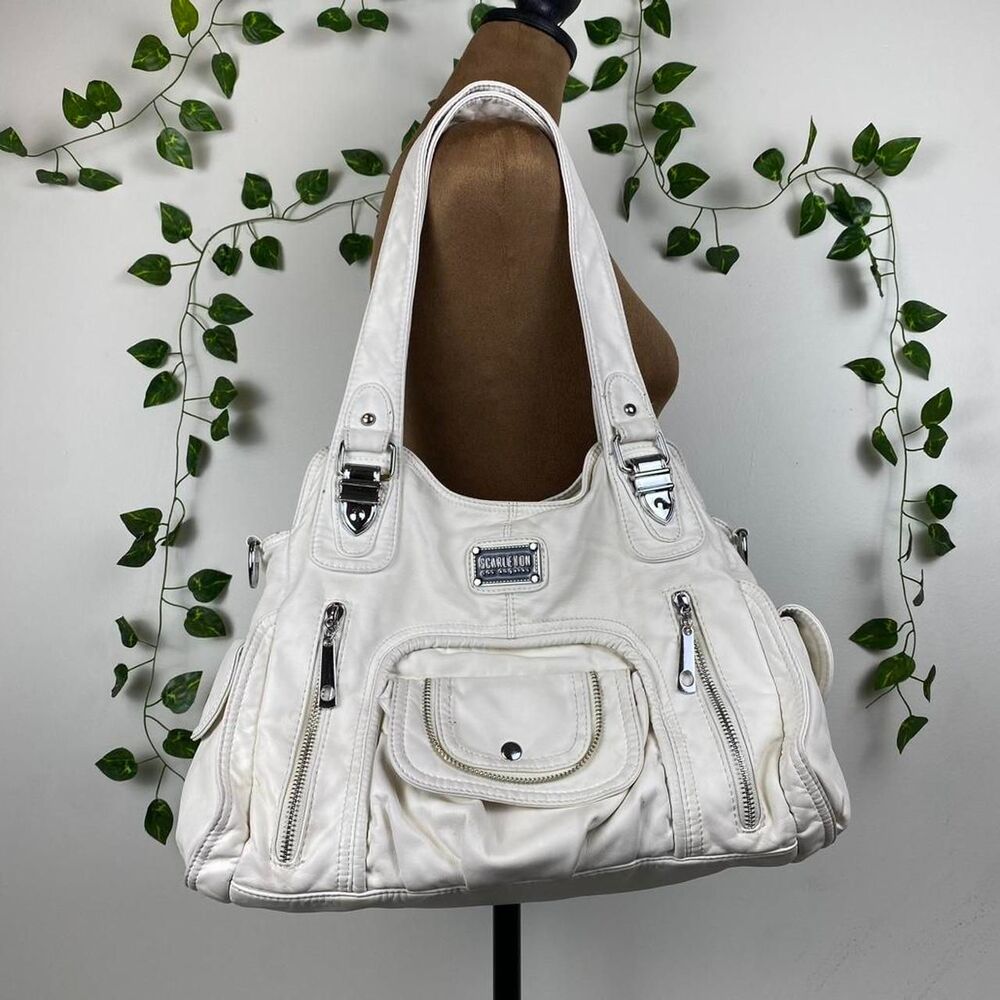 Scarleton Y2K faux Leather shoulder Bag slouchy hobo white cream cargo utility